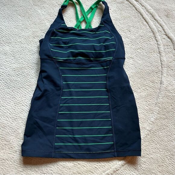 EUC Lululemon Navy and Green Striped Tank Top - Picture 1 of 4